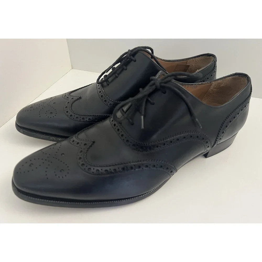 Mens Jack Erwin Hubert Longwing Derby Wingtip Oxford Black leather Shoes Sz 10.5
